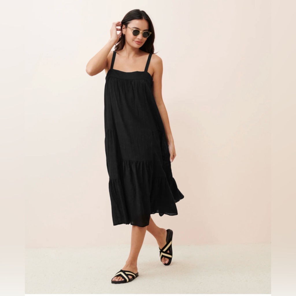 Jenni Kayne Summer Tiered Midi Dress, Size Xs, Color Striped Black